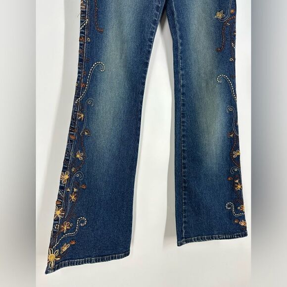 Z CAVARICCI Vintage Y2K Low Rise Embroidered Flare Denim Jeans Sz 3 Runs Big - Picture 4 of 8